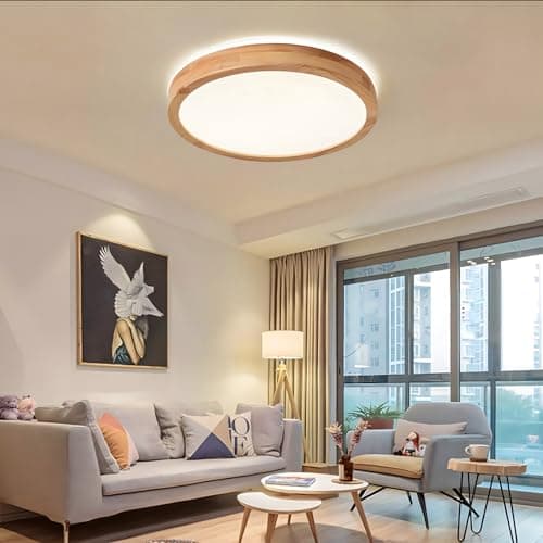WayLuoung Plafonnier LED En Bois | Ø30cm 3000K 1620Lm 18W | Plafonnier Rond En Bois Naturel À 360°, Chambre À Coucher, Salon, Chambre D'Enfant, Cuisine, Salle À Manger, Maison, Bureau (Blanc Chaud)