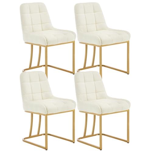 WOLTU Chaise Salle à Manger, Lot de 4, Chaise Cuisine en Velours, Chaise Salon, Chaise Coiffeuse Rembourrée, avec Dossier, Structure Métallique en Forme d'arc EZS32cm-4 Crème