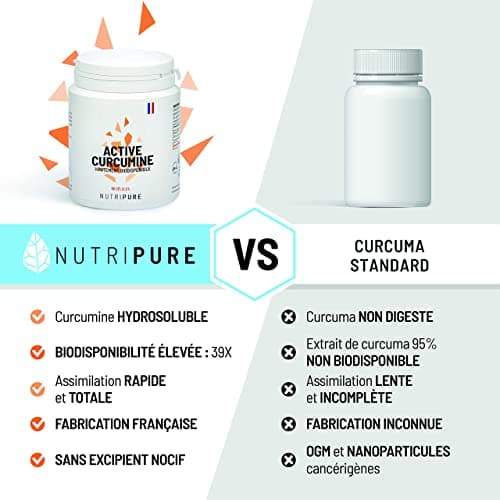 Nutripure | Active Curcumine 100% pure Cavacurmin® | Vegan | Antioxydant & anti inflammatoire naturel | Hydrosoluble : biodisponibilité 39X sans additif nocif | 90 gélules | 1 Mois | Made in France