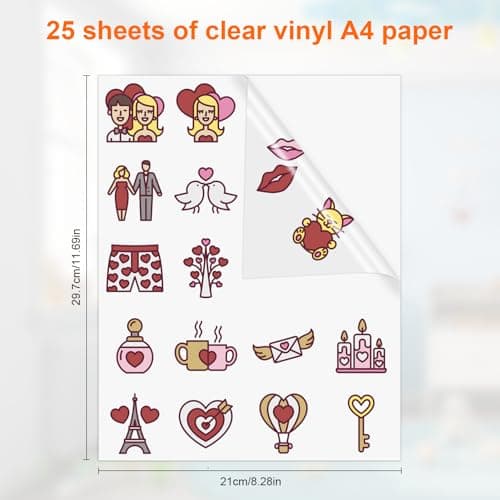 JIANTA 25 Feuilles Papier Autocollant Imprimante A4 Feuille Autocollante Imprimable de Vinyle Transparent pour l'impression d'étiquettes autocollantes pour jet d'encre et laser 210 x 297 mm