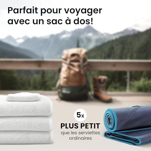Serviette en microfibres + sac transport | Lot de 2 – Petite & grande: Serviette de bain + mains | Pour la douche | Légères, absorbantes, compactes | Séchage rapide - Sport camping voyage plage (Blue)