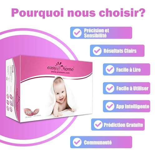 Easy@Home 100 x Tests d'Ovulation + 20 Tests Précoces de Grossesse - Soutenu par l’Appli Premom Française