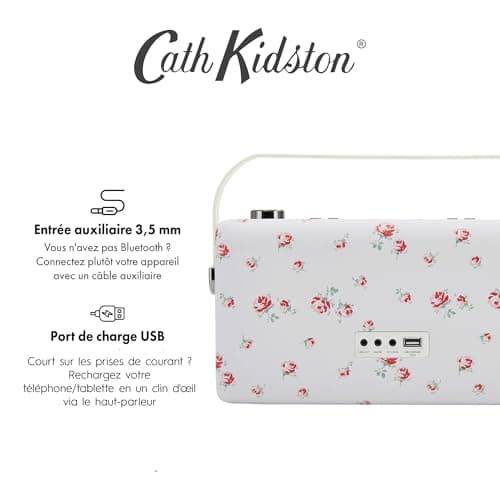 VQ Cath Kidston Hepburn Voice Alexa Enceinte Connectée Enceinte Bluetooth Intelligente, Portable et Puissante de 20 W avec Port de Charge USB et 8 Heures D'autonomie de Lecture - Rose Dispersée