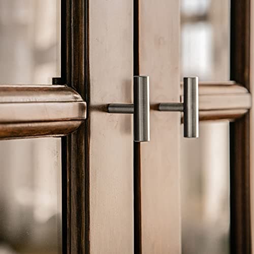 Probrico - Boutons d'armoire uniques en acier inoxydable, finition NICKEL SATINÉ, quincaillerie de meuble pour tiroirs et vanités, pack de 5 - Design européen de style barre en T, avec trou unique