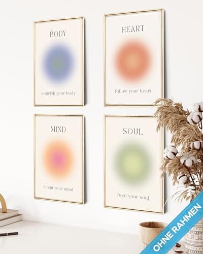 Aura Lot de posters Images Body Mind Soul Heart Style esthétique Preppy Room Decor Y2K Esthétique Yoga Loi de l'attraction Manifestation