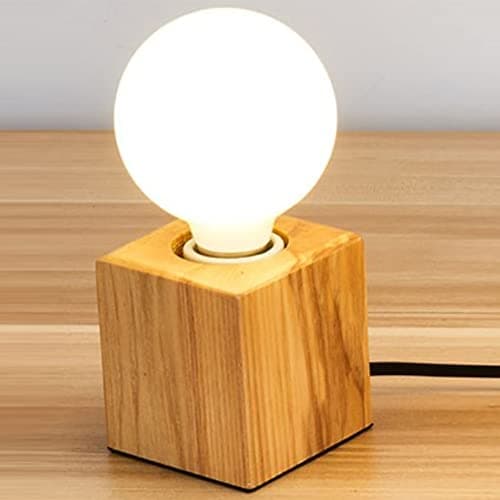Mengjay Support de Douille E27 en Bois carré Lampe de Table Prise EU Standard Luminaire de Décoration Pour Bureau, Maison, Café, Bar, Restaurant