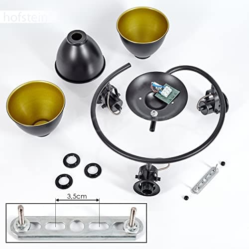 hofstein Plafonnier Koppom en métal noir et or, luminaire rond de plafond à 3 spots orientables pour ampoules E14, ampoule(s) non incluse(s)