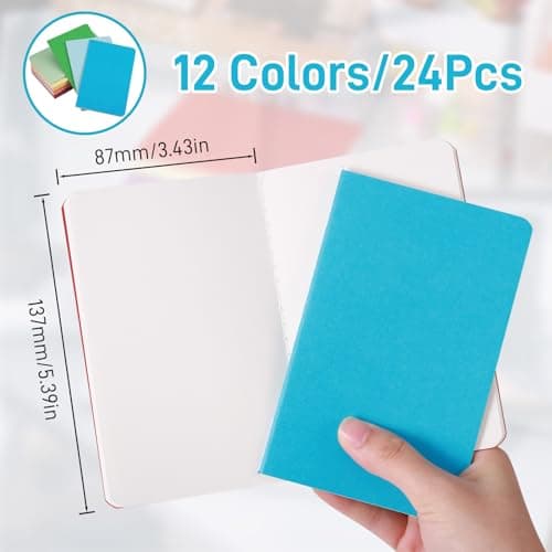 JIANTA Lot de 24 Carnet de Note A6, Blanc Carnet A6, Carnet de Notes A6 Journal Bloc-notes A6 avec Couverture en Papier Kraft 12 Couleurs pour Notes, Écriture, Bureau, Budget, Liste, École, Collège