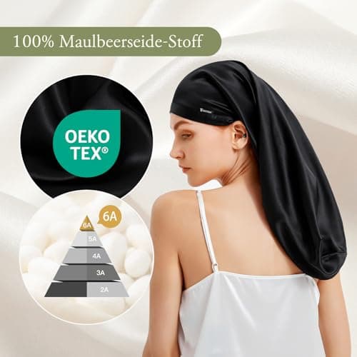 LILYSILK Bonnet de sommeil en soie de mûrier - 100 % soie de 19 momme - Long bonnet de nuit pour cheveux bouclés - Bonnet de nuit pour dormir - Bonnet en soie pour femme avec cheveux longs, Noir ,