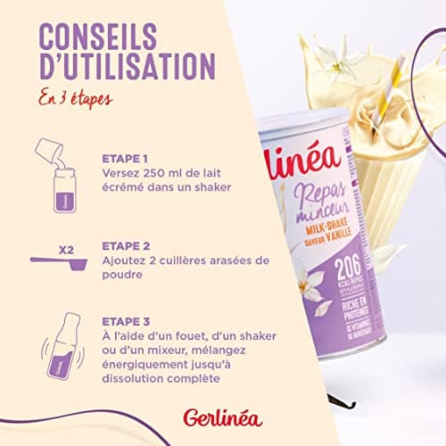 Gerlinéa Boisson Milkshake goût Vanille Substituts de repas riche en protéines Poudre à reconstituer contient 15 repas 220385