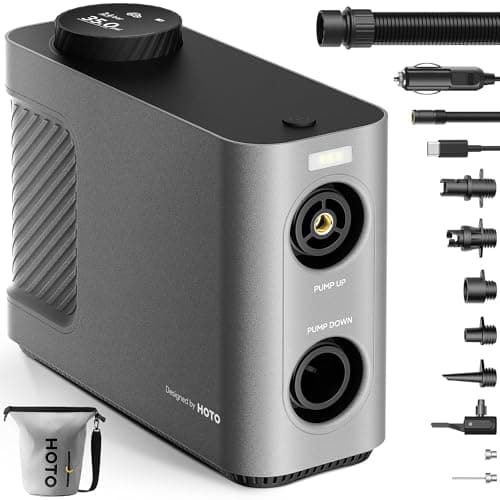 HOTO Pompe à Air Master, Gonfleur Portable sans Fil pour Voiture et Vélo, Électrique avec 9 Modes, Alimentation Double pour Bouées, Matelas, Kayak, Tente, Planche à Pagaie, Sup