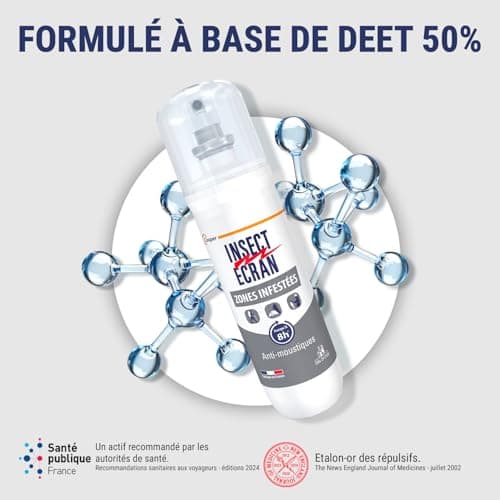 INSECT ECRAN - Spray Anti-Moustiques Répulsif Zones Infestées - 8H -100ml | Protection contre les piqûres de moustiques - 100% efficace sur le moustique tigre*- Formulé avec du Deet** - Dès 24 mois