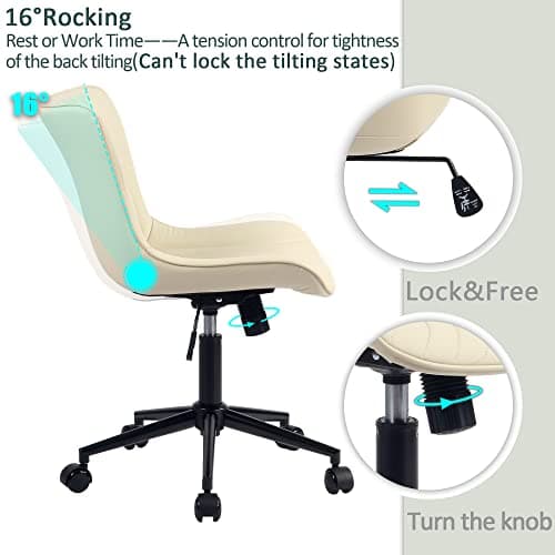 YOUTASTE Chaise de Bureau, Fauteuil Ergonomique avec Cuir PU, Chaise Pivotante avec roulettes & Dossier, Réglable en Hauteur et Fonction Bascule, pour Bureau, Chambre, Capacité 136kg, Beige
