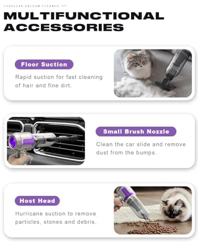 KITBEZN Aspirateur à Main, 26000PA Aspirateur Voiture sans Fil Puissant, 220000 TR/Min Moteur sans Balai, 4 en 1 Niveaux Réglables pour Poils d'animaux, Voiture, Maison, Violet