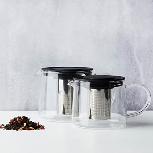 Point-Virgule Théière en Verre avec infuseur à thé en INOX, Service a The, Noir, 600ml
