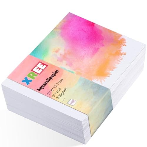 120 Feuilles Papier Aquarelle, 300 g/m2 Papier Aquarelle Coton Watercolor Paper Feuille Aquarelle pour Aquarelle Gouache Acrylique (12,7 x 17,8 cm)