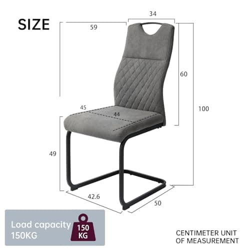 jiexi Lot de 8 chaises de salle à manger modernes avec dossier haut en tissu rembourré et assise en similicuir et pieds chromés Gris