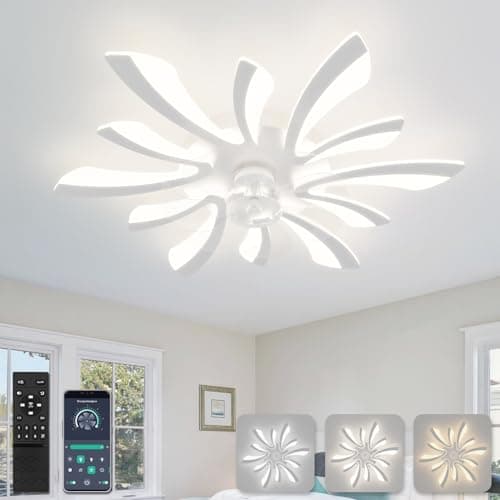 78cm Ventilateur de Plafond avec Lumière et Télécommande Grand Luminaire Ventilateur Plafond Dimmable 6 Vitesses DC Réversible été/hiver Plafonnier Ventilateur Silencieux pour Chambre Salon,Blanc
