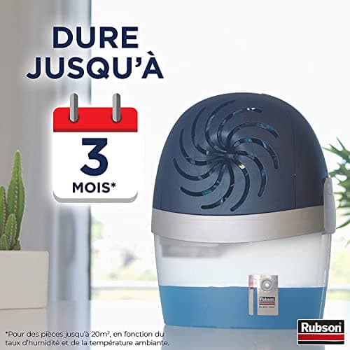 Rubson AERO 360° Absorbeur d'humidité pour pièce de 20 m2, déshumidificateur d'air efficace, anti odeur & anti moisissure, inclus 1 recharge neutre 450 g - Packaging renforcé, envoi en toute sécurité