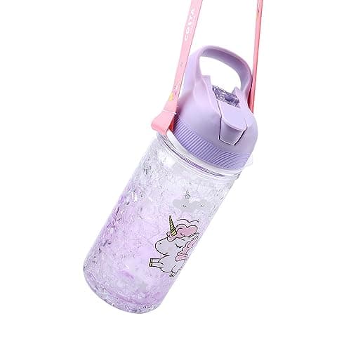 XinHuiGY Licorne L'eau Bouteilles pour Filles, tasse avec Paille et Sécurité Fermer à clé, Rose Extérieur Intérieur L'eau Bouteille, 400 ml / 13,5 oz pour l'école enfants fille Licorne amant