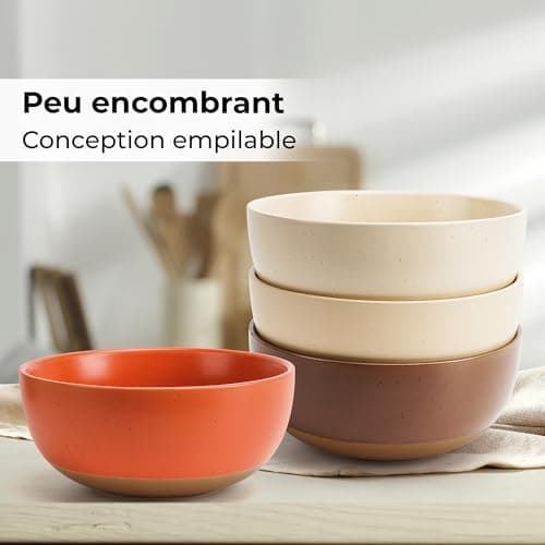 MIAMIO - Ensemble de 4 bols à soupe en céramique de 750 ml/Ensemble de bols à céréales pour salade, avoine, fruit, riz - Compatible lave-vaisselle et micro-ondes - Collection Aura