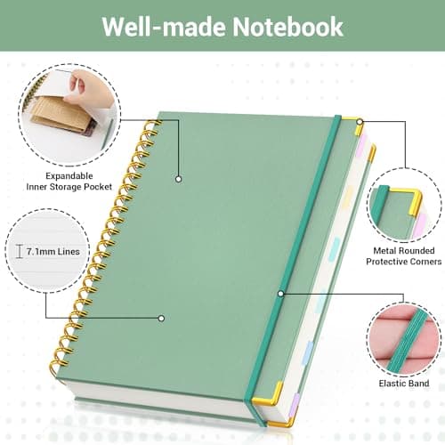Yarotm Carnet de Note A4-1 Pièce Ligne Notebook Spirale - A4 Ligné Bloc Note 110g / m2 - 21x29.5cm Carnet Spirale Hardcover - 150 Feuilles Cahier de Note Journal Bureau Agenda, Vert