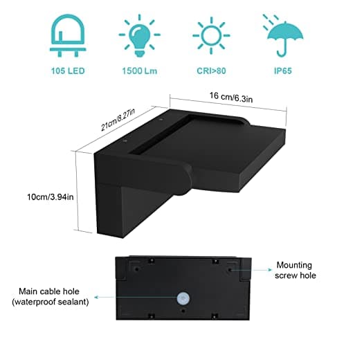 Klighten 2 Pcs 24W Applique Murale LED Extérieure Intérieur Rotatif, Éclairage Mural Imperméable IP65 Moderne, Lampe Murale pour Couloir Entrée Terrasse, Noir, 1500LM, Blanc Chaud 3000K