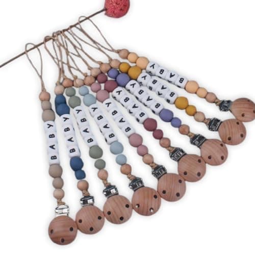 attache tétine personnalisé prénom mot au choix - boules en silicone - bois naturel crochet - pour bébé fille garçon - 13 couleurs au choix - sucette- prénom lettre ou gravure prénom