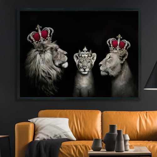 KAIDAARTLH Lion avec Couronne Blanc et Noir Animal Tableau sur Toile Tableaux Modernes Impressions Salon Chambre Affiche Mur Image Décoration Frameless(C,40x60cm)