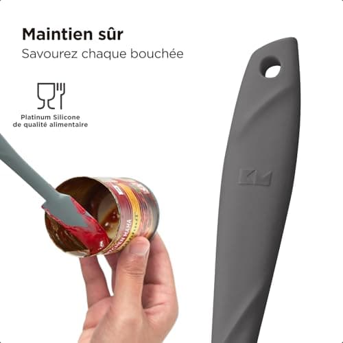 Kitchen Mama Silicone Jar & Can Spatula Set: Heat-Resistant, Dishwasher Safe, Ergonomic Grip, Perfect for Mixing, Scraping, Scooping, and Spreading, Nonstick Cookware, Platinum WaltzGrip (Metal Grey)