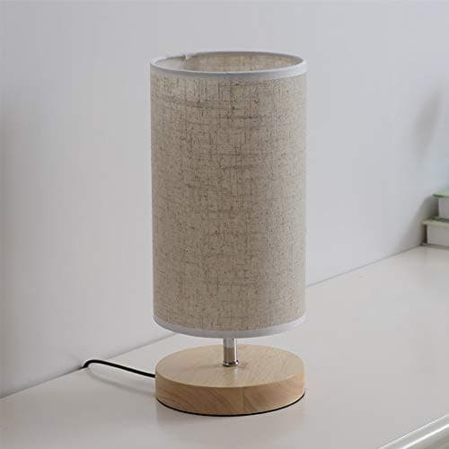 Mengjay Lampe de chevet en bois rond vintage avec abat-jour beige et lampe de bureau E27 LED style maison de campagne Veilleuses