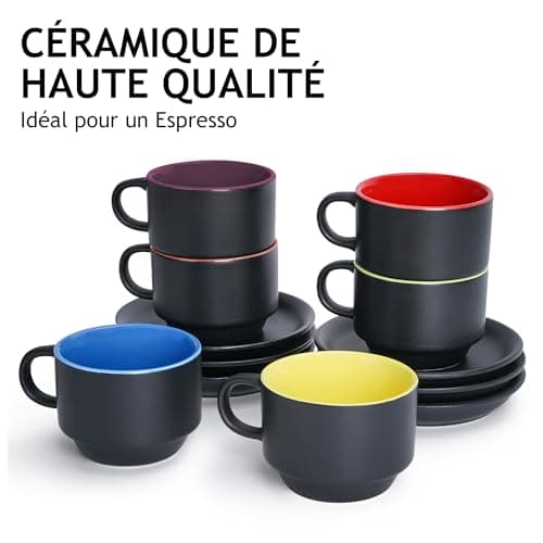 MIAMIO - 6 x 75 ml Ensemble tasses à expresso en grès tasse expresso en céramique tasse a cafe expresso - Le Papillon Collection (Colore)