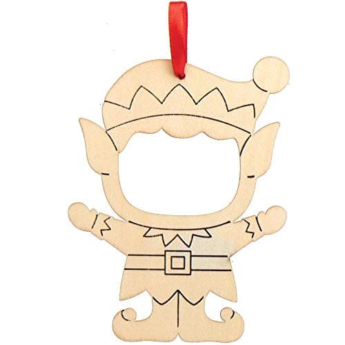 Baker Ross AX399 Décorations De Cadre Photo En Bois Lutin De Noël - Lot De 10, Décorations De Noël Pour Enfants À Concevoir Et Décorer, Artisanat De Noël Fait Maison
