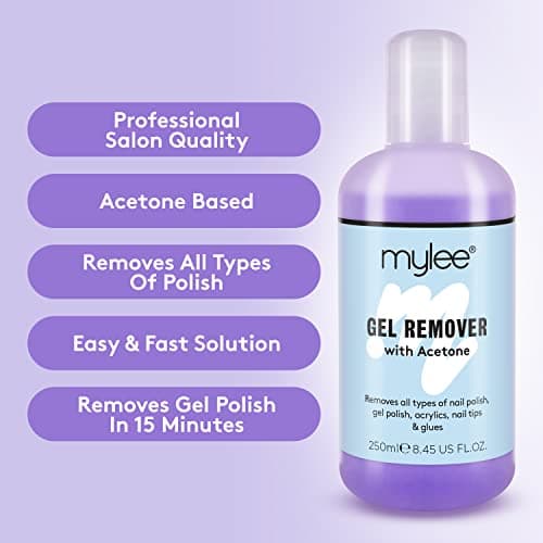 Mylee Kit de Dissolvant Mylee Gel Remover 250ml Vernis à Ongles Semi Permanent + 100 Lingettes en Coton Non Pelucheuses Pré-fixées sur Feuilles d'Aluminium, Dissolvant Acétone Vernis Gel UV & LED