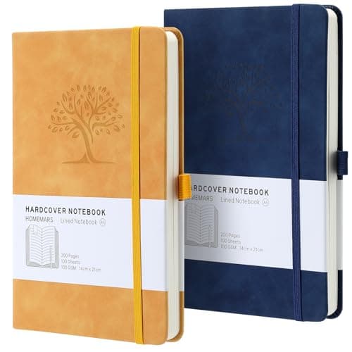 HOMEMARS Carnets et Journaux, Journal intime Adulte, Cahier, Carnet de Notes, Journal, Cahier de Note, Cahier A5, Notebook, Jaune Bleu, 100 Feuilles, 100 GSM, Motif Arbre en Gaufrage, Cuir Végétalien