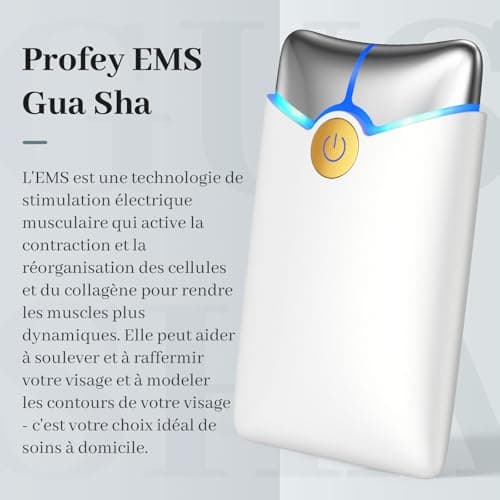 Profey Gua Sha Visage, Appareil Massage Visage avec 3 Couleurs, Appareil Anti Rides Visage avec chauffage par vibration, EMS Gua Sha pour anti-rides et anti-âge