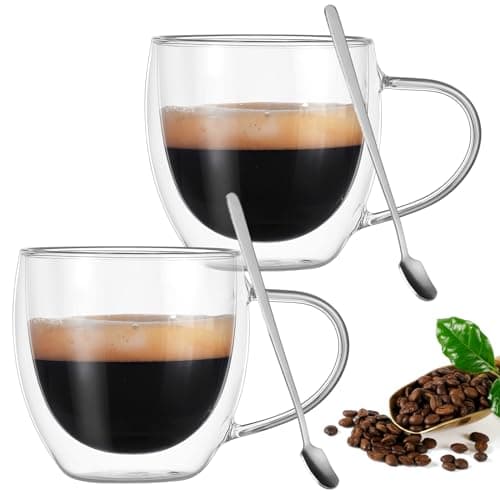 ALLOMN Lot de 2 tasses à café à double paroi, 250 ml, cappuccino, latte, macchiato avec poignée, résistantes à la chaleur, pour café, thé, lait, jus, crème glacée