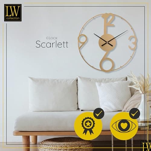 LW Collection Horloge Murale Scarlett Or 80 cm - Grande Horloge Murale Industrielle en Métal - Horloge Murale Moderne - Mouvement Silencieux - Horloge Silencieuse
