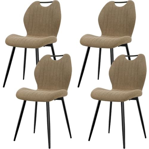 JIJIAN Lot de 4 Chaises de Salle à Manger, Chaise de Cuisine, Chaise tapissée, Chaise de Salon, Dossier en Tissu et Pieds en Métal, Kaki