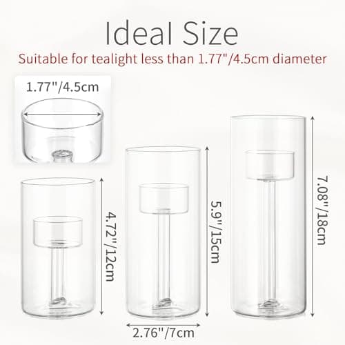 Inweder Bougeoir en Verre Lot de 3 Supports pour Bougies Chauffe-plat Bougeoir Décoratif Photophore Verre pour Mariage Fête Centre de Table Décor d'intérieur Convient aux Bougies Chauffe-plat Standard
