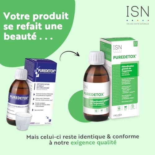 ISN - Puredetox® - Elimination des toxines - Action globale et ciblée sur les 5 émonctoires - Sans Sucre - Sans Gluten - Cure 10 jours