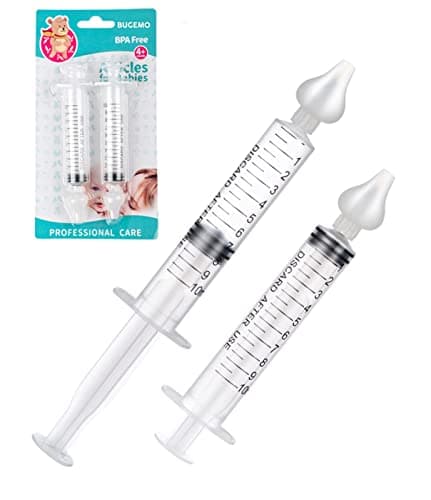BUGEMO Seringue Nasale Bebe, Mouche Bébé Pour Nettoyer et Soigner La Cavité Nasale Des Enfants, De Haute Qualité, Sûr Et Portable,Réutilisable (2PCS)