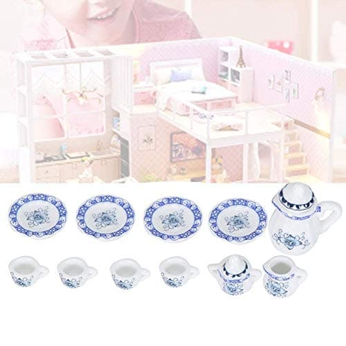 1:12 Accessoire De Poupée, 15pcs Mini Fleur en Porcelaine Tasse À Thé Set Maison de Poupée Décor Cuisine Miniature Simulation Meubles Ensemble Modèle pour Bébé Garçon Fille Dollhouses(Tye 1)