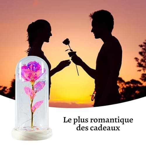 Rose Eternelle Lumineuse | Cadeau Romantique pour Femme | Fleur Artificielle Belle et la Bête | avec LED et Cloche en Verre | Coffret Inclus | Cadeaux St Valentin, Fête des Mères | OriginalCorner®