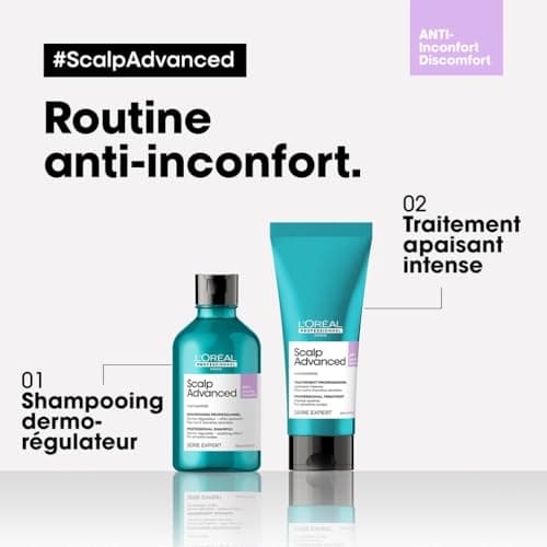 L'Oréal Professionnel, Routine Apaisante Anti-Inconfort, Cuirs Chevelus Sensibles & Sujets aux Démangeaisons, Shampoing Dermo-Régulateur, Traitement Apaisant et Hydratant, Scalp Advanced