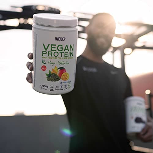 Weider Vegan Protein (750g) Goût Mangue-Matcha. Protéines 100% Vegetal 23g/dose, Pois (Isolat Pisane) & Riz. Avec Vitamine B12 & Stevia. Sans Gluten, Sans Sucre. Emballage 50% Recyclé, 100% Recyclable