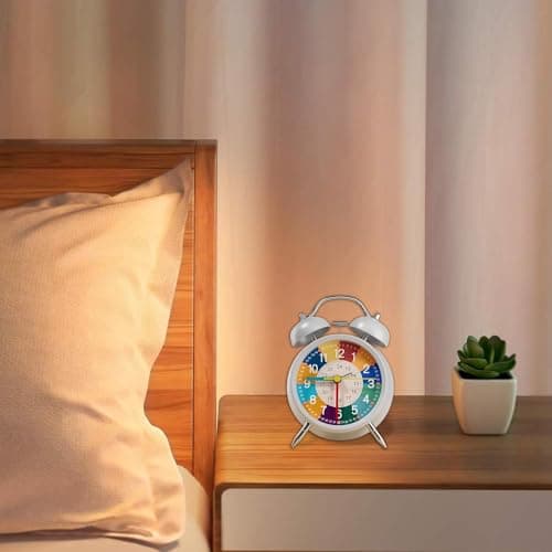Besreey Réveil analogique pour,Horloge analogique pour - Horloge d'apprentissage silencieuse et sans tic-tac pour avec veilleuse | Horloge en métal pour Apprendre à Lire l'heure, Aide pédagogique