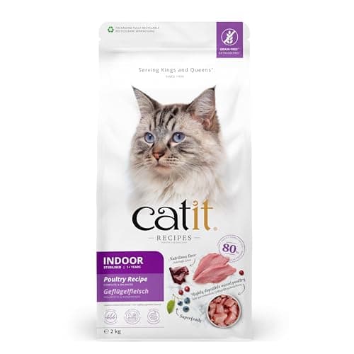 Catit Recettes Croquettes pour Chats, à la Volaille, pour Chats Adultes Vivant à la Maison, Stérilisés ou Peu Actifs, Aliment Complet, 2 kg, Aide à Réduire la Mauvaise Odeur des Selles