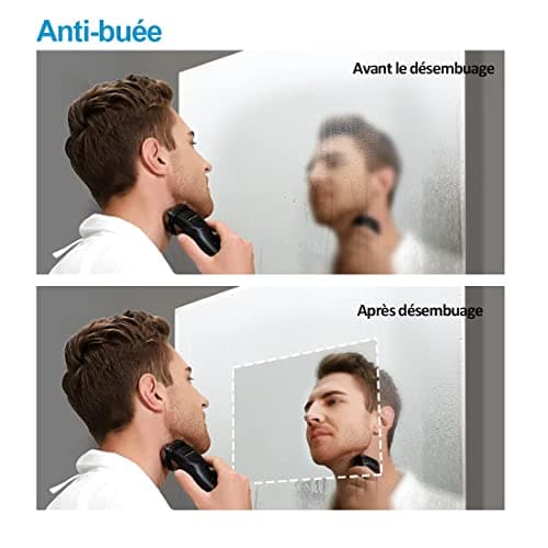 Heilmetz Miroir Salle de Bain 80 x 60 cm, Miroir Salle de Bain avec eclairage, Interrupteur Tactile, Anti-buée, Horloge, Bluetooth, Miroir LED avec Loupe 3X, Fonction Mémoire, IP44