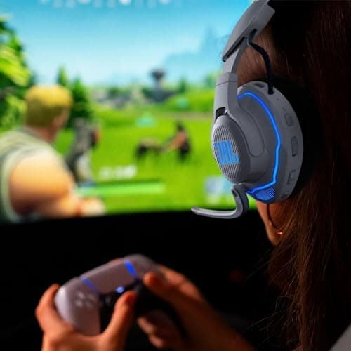 JBL Quantum 910P, Casque gaming sans fil bluetooth pour consoles, Réduction de bruit et son signature Quantum JBL, 39h d'autonomie, Blanc